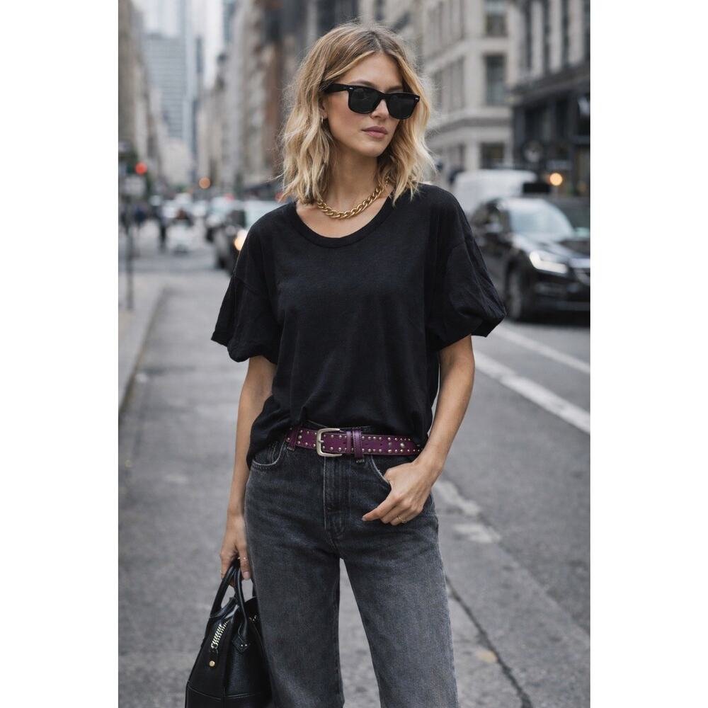 Wilt Black Puff Sleeve Scoop Neck Tee Elevated Everyday Basic Sz S